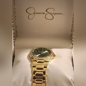 Jessica Simpson Gold Watch with Emerald Dial